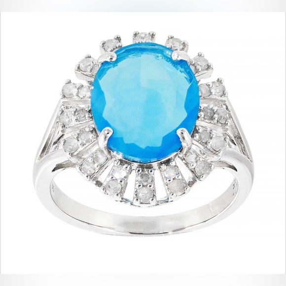 JTV Jewelry - Paraiba Blue Opal, Diamond, Rhodium over Sterling Silver Ring 1.85 ctw Size 8.5
